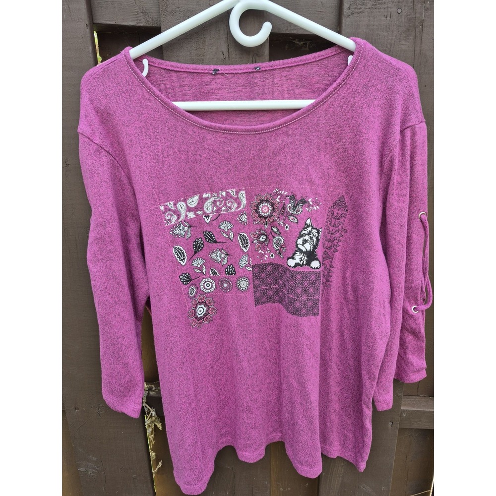Classic Editions Woman's Pink Floral Dog Top Shirt Sweater Size XL EUC
